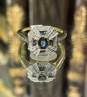 Diamond and sapphire gold ring