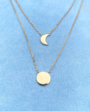 18 carat yellow gold plated sun and moon double chain
