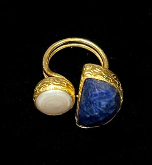 Lapis Lazuli Gold Pearl Ring