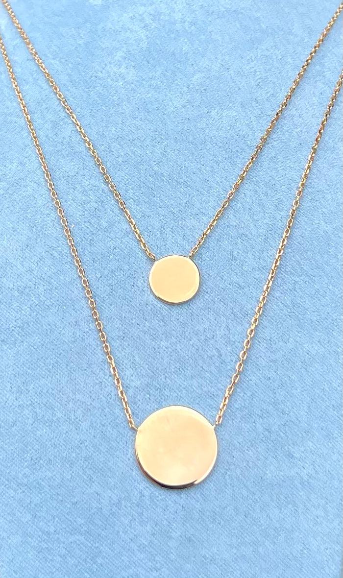 18 carat yellow gold plated double disc chain