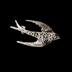 Sterling Silver Swallow Brooch with marcasite