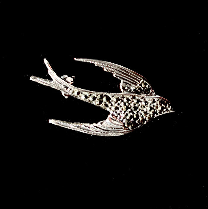 Sterling Silver Swallow Brooch with marcasite