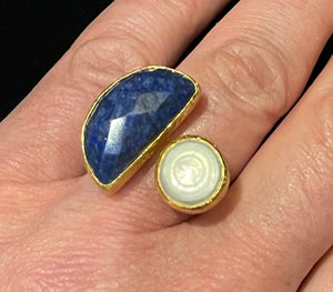 Lapis Lazuli Gold Pearl Ring