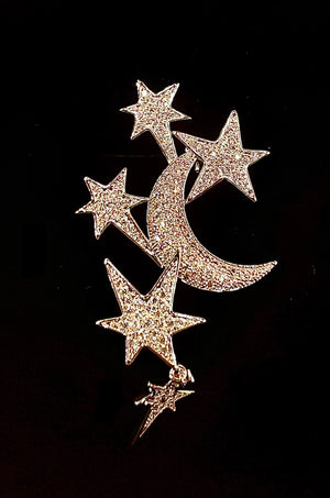 Silver moon and stars brooch