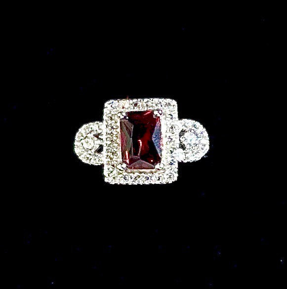 Sterling Silver Garnet Crystal Ring