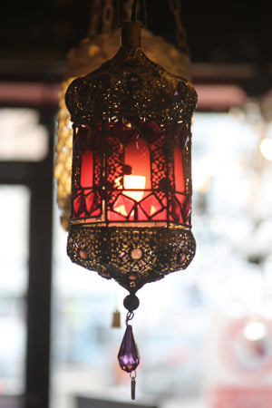 Red and dark  Brass  metal Hanging Lantern